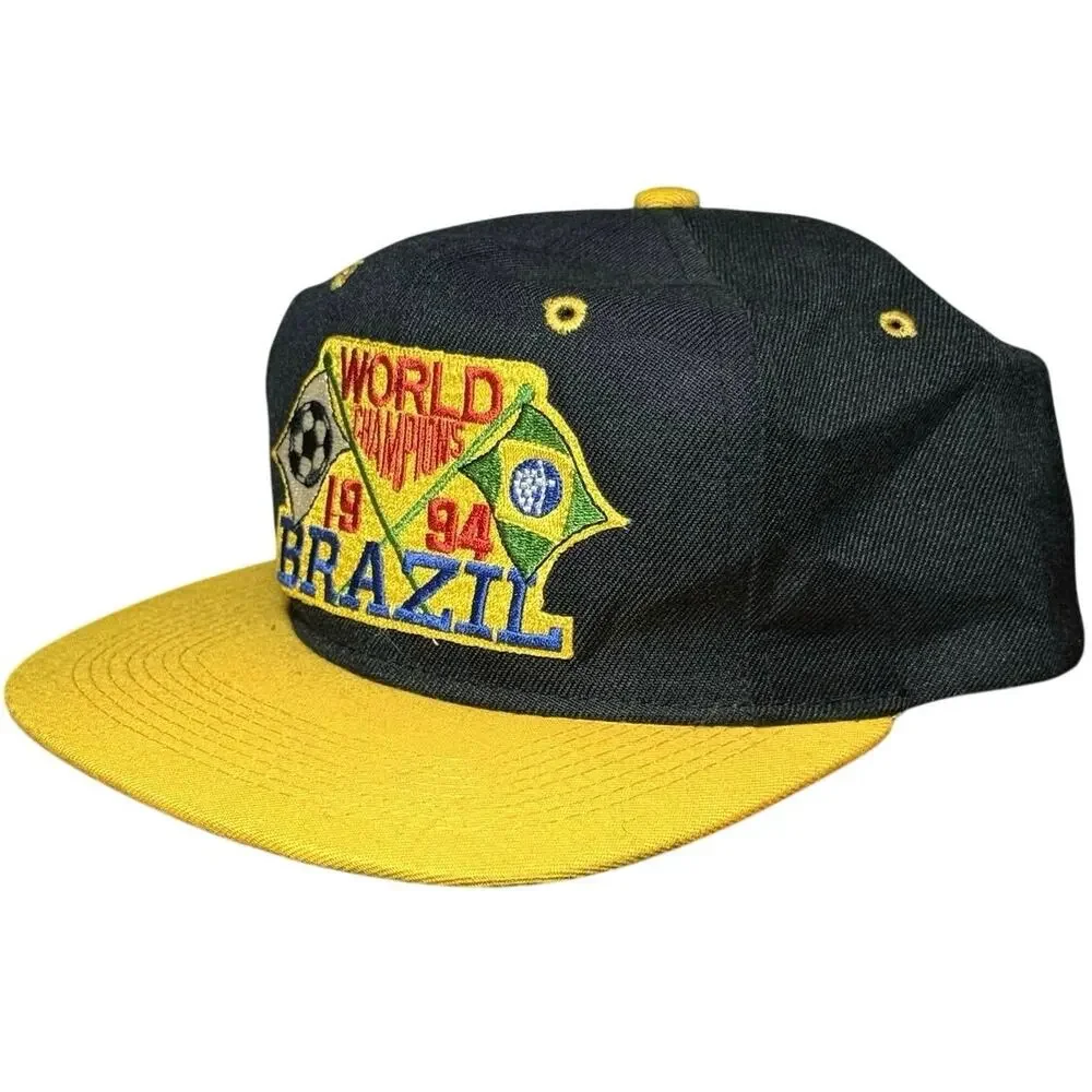Vintage Headmaster 1994 Brazil World Cup Champions Snapback Hat Green Underbrim